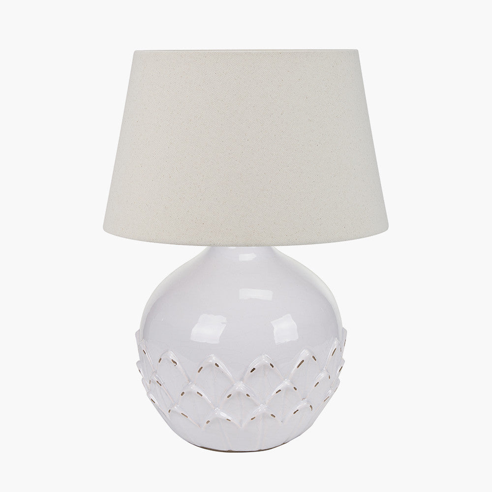Willow White Leaf Detail Small Stoneware Table Lamp Base with Coast 25cm Cream Calico Tapered Lampshade