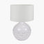 Willow White Leaf Detail Small Stoneware Table Lamp Base with Lino 25cm White Self Lined Linen Cylinder Lampshade