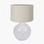 Willow White Leaf Detail Small Stoneware Table Lamp Base with Lino 30cm Grey Self Lined Linen Cylinder Lampshade