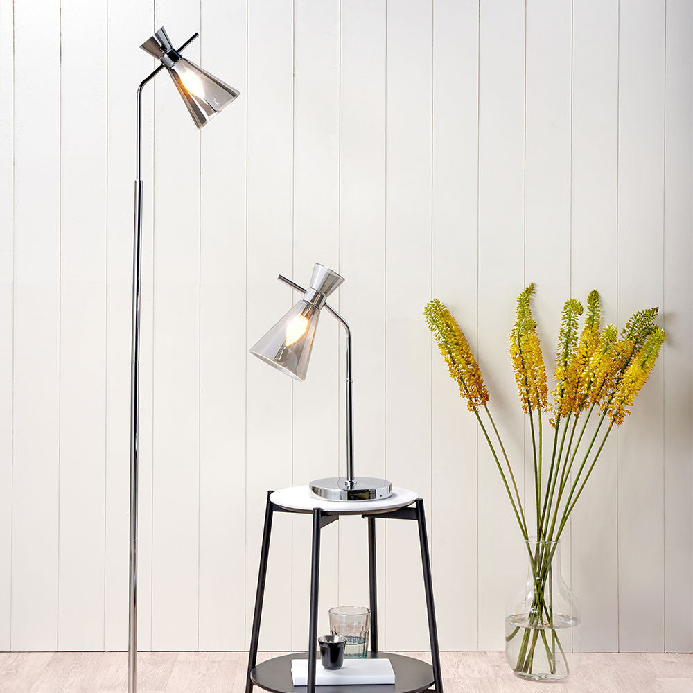 Monroe Smoke Glass and Silver Metal Waisted Table Lamp