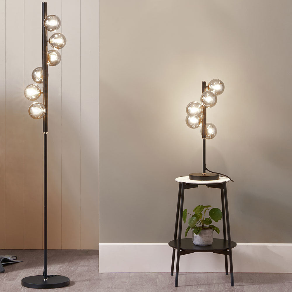 Blair Smoke Glass Ball and Black Metal Table Lamp