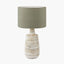 Dambula White Wash Wood Textured Tall Neck Table Lamp Base with Edward 40cm Pistachio Green Linen Cylinder Lampshade