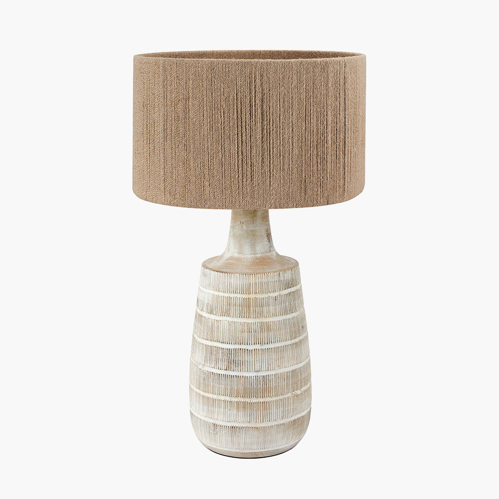 Dambula White Wash Wood Textured Tall Neck Table Lamp Base with Issa Natural Rope 40cm Cylinder Lampshade