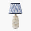 Dambula White Wash Wood Textured Tall Neck Table Lamp Base with Kamilah 40cm Blue Chevron Patterned Mushroom Pleat Tapered Lamp Shade