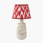 Dambula White Wash Wood Textured Tall Neck Table Lamp Base with Kamilah 40cm Red Chevron Patterned Mushroom Pleat Tapered Lamp Shade