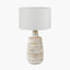 Dambula White Wash Wood Textured Tall Neck Table Lamp Base with Lino 40cm White Self Lined Linen Cylinder Lampshade