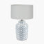 Celia Grey and White Pattern Ceramic Table Lamp Base with Harry 30cm Ivory Cotton Mix Cylinder Lampshade