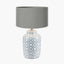 Celia Grey and White Pattern Ceramic Table Lamp Base with Harry 30cm Steel Grey Cotton Mix Cylinder Lampshade