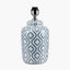 Celia Grey and White Pattern Ceramic Table Lamp Base with Harry 30cm Steel Grey Cotton Mix Cylinder Lampshade