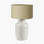 Celia Taupe and White Pattern Ceramic Table Lamp Base with Harry 30cm Taupe Cotton Mix Cylinder Lampshade