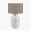 Celia Taupe and White Pattern Ceramic Table Lamp Base with Edward 30cm Natural Linen Cylinder Lampshade