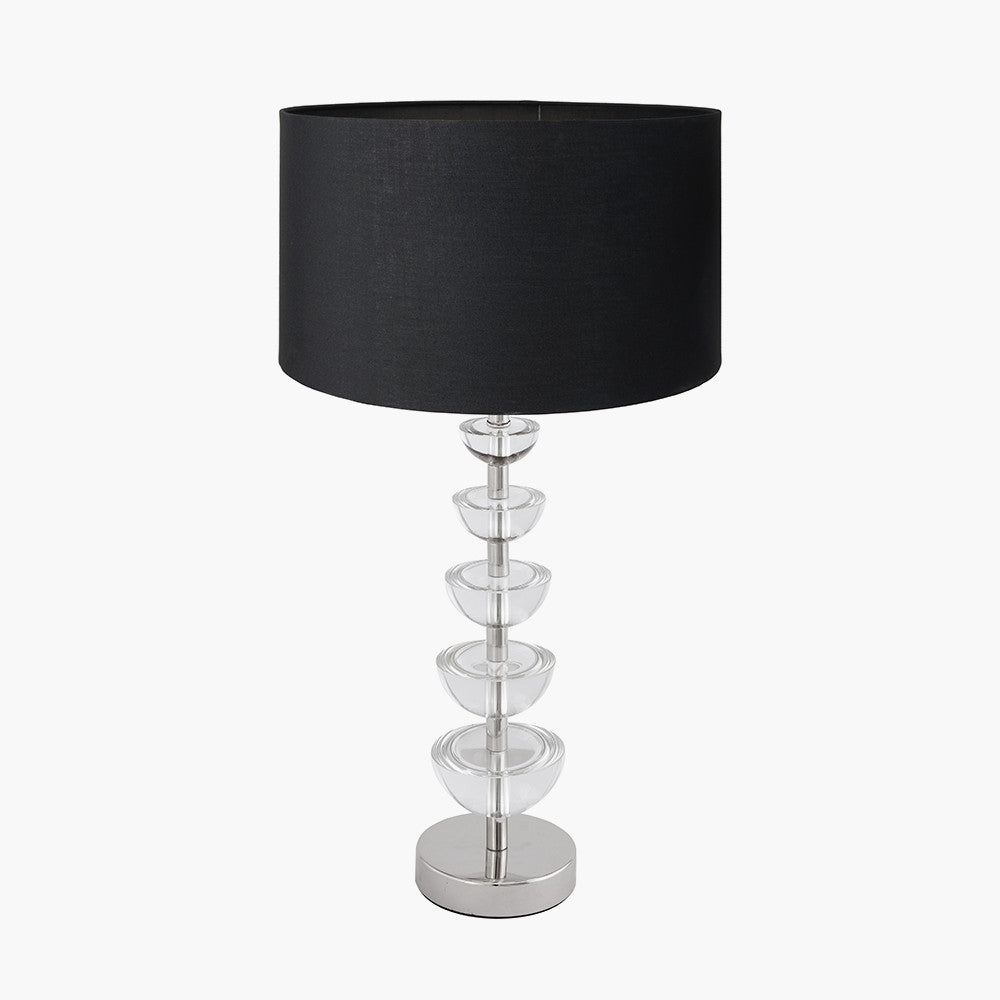 Rosa Glass and Silver Table Lamp Base with Harry 30cm Black Cotton Mix Cylinder Lampshade