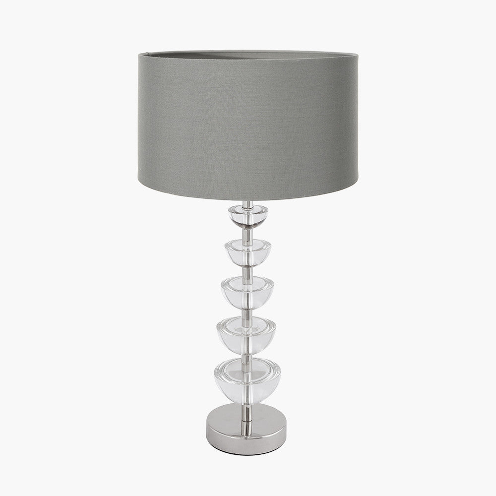 Rosa Glass and Silver Table Lamp Base with Harry 30cm Steel Grey Cotton Mix Cylinder Lampshade