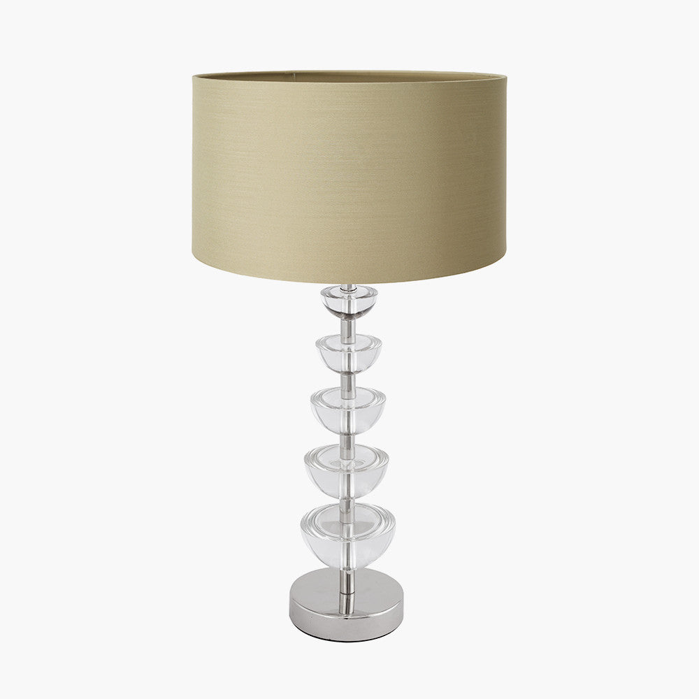 Rosa Glass and Silver Table Lamp Base with Harry 30cm Taupe Cotton Mix Cylinder Lampshade