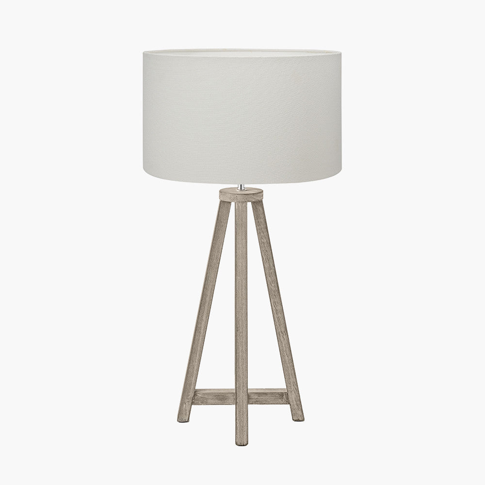 Whitby Grey Wash Wood Tapered 4 Post Table Lamp Base with Henry 35cm White Handloom Cylinder Lampshade