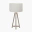 Whitby Grey Wash Wood Tapered 4 Post Table Lamp Base with Henry 35cm White Handloom Cylinder Lampshade