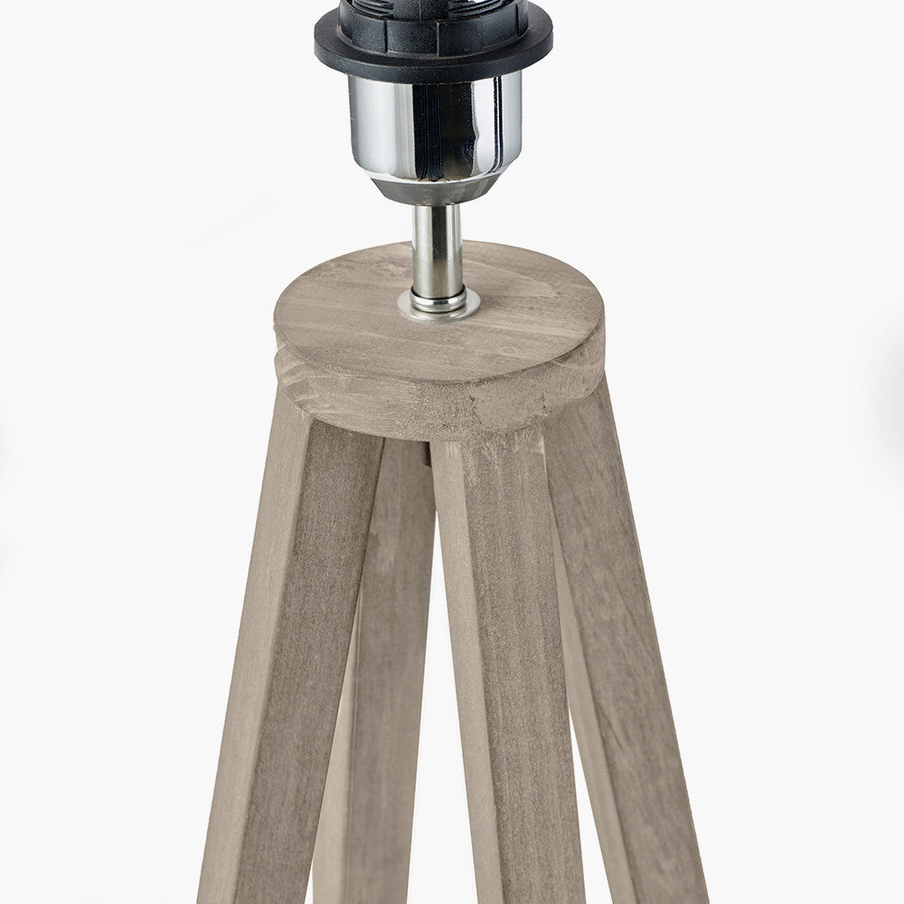 Whitby Grey Wash Wood Tapered 4 Post Table Lamp Base with Lino 35cm Grey Self Lined Linen Cylinder Lampshade