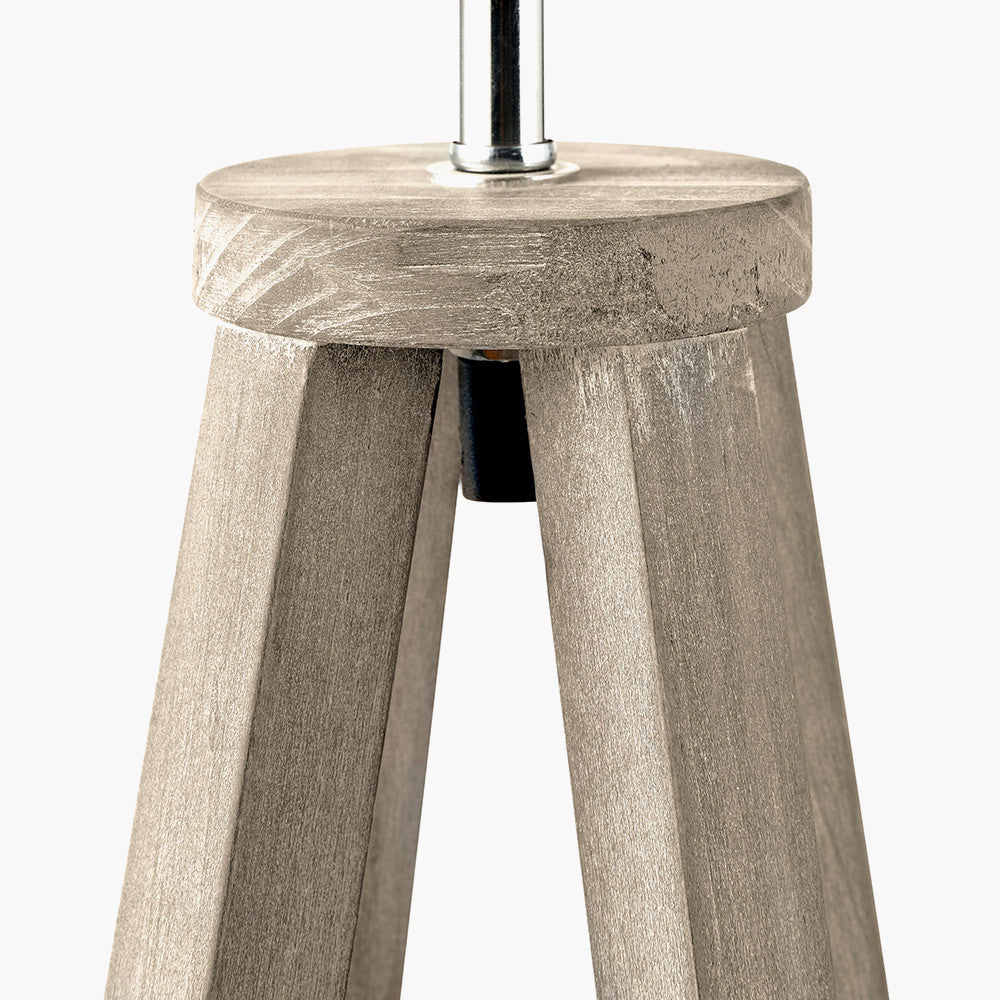 Whitby Grey Wash Wood Tapered 4 Post Table Lamp Base with Lino 35cm White Self Lined Linen Cylinder Lampshade