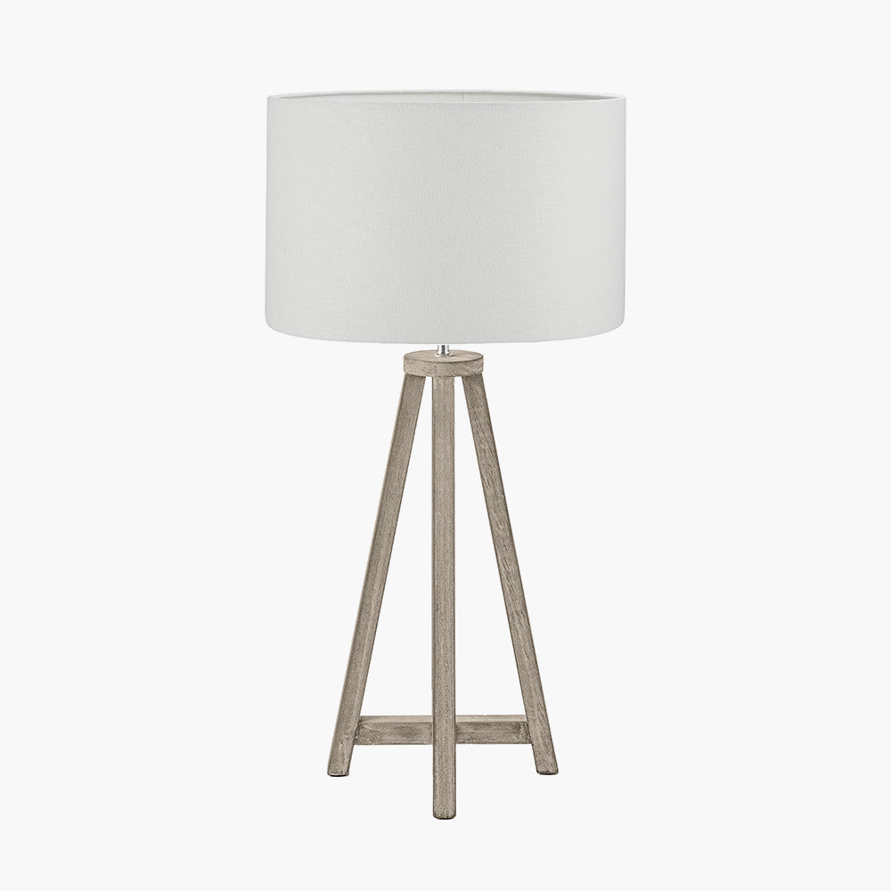Whitby Grey Wash Wood Tapered 4 Post Table Lamp Base with Lino 35cm White Self Lined Linen Cylinder Lampshade