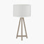 Whitby Grey Wash Wood Tapered 4 Post Table Lamp Base with Lino 35cm White Self Lined Linen Cylinder Lampshade