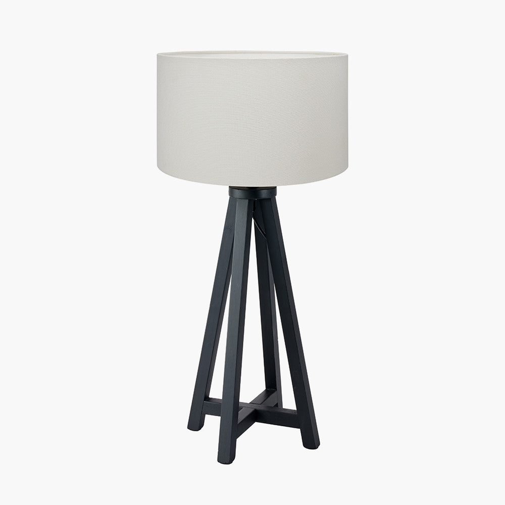Whitby Matt Black Wood Tapered 4 Post Table Lamp Base with Henry 35cm White Handloom Cylinder Lampshade