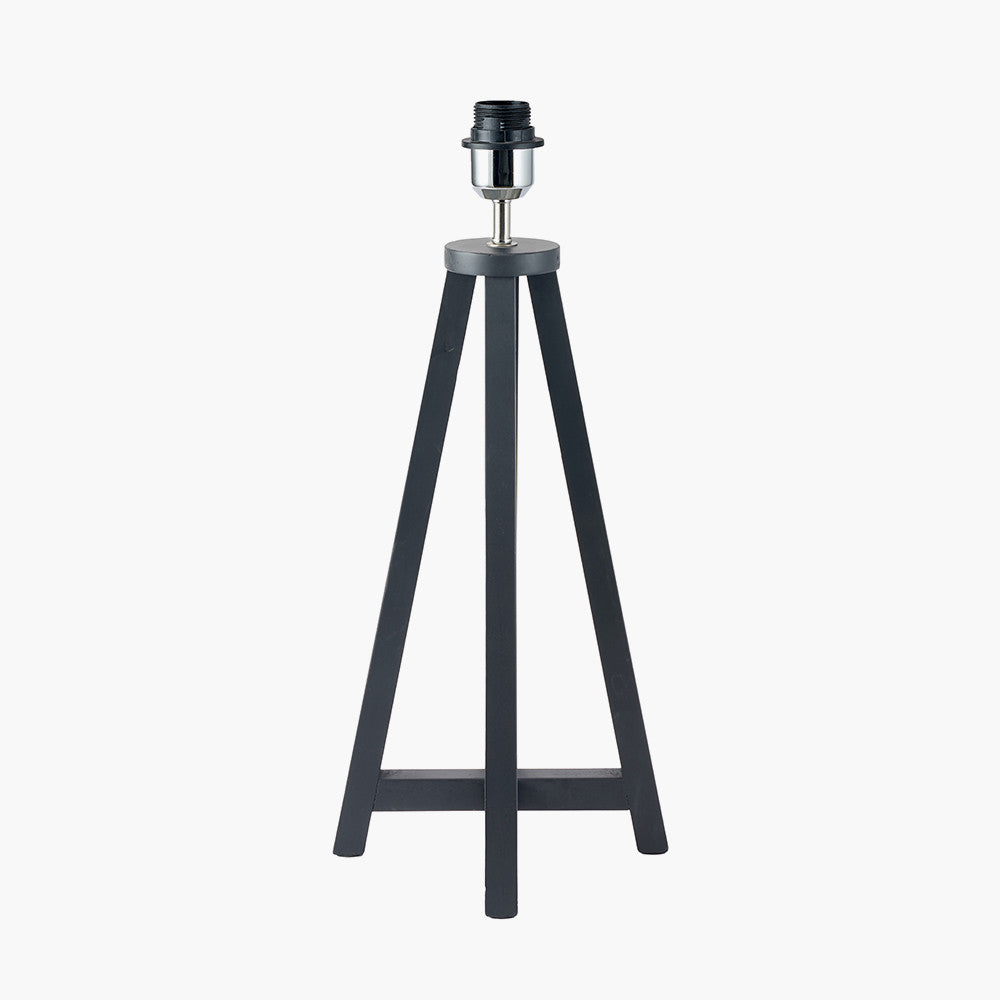 Whitby Matt Black Wood Tapered 4 Post Table Lamp Base with Henry 35cm White Handloom Cylinder Lampshade