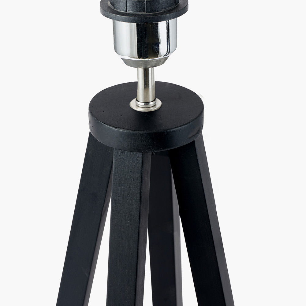 Whitby Matt Black Wood Tapered 4 Post Table Lamp Base with Henry 35cm White Handloom Cylinder Lampshade