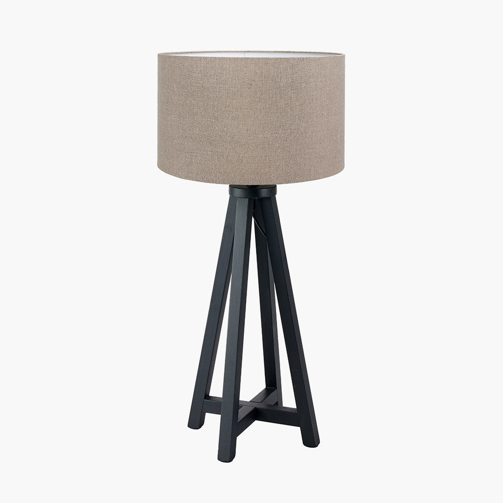 Whitby Matt Black Wood Tapered 4 Post Table Lamp Base with Edward 35cm Natural Linen Cylinder Lampshade