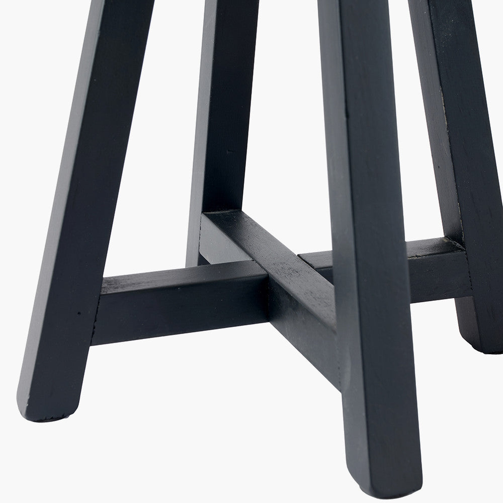 Whitby Matt Black Wood Tapered 4 Post Table Lamp Base with Edward 35cm Natural Linen Cylinder Lampshade