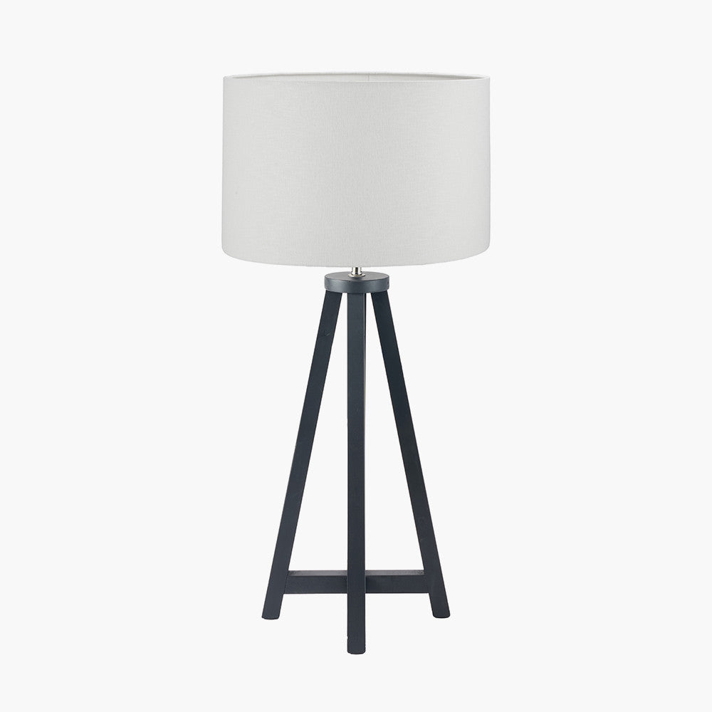 Whitby Matt Black Wood Tapered 4 Post Table Lamp Base with Lino 35cm White Self Lined Linen Cylinder Lampshade