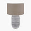 Kira White and Black Textured Stoneware Table Lamp Base with Edward 35cm Natural Linen Cylinder Lampshade