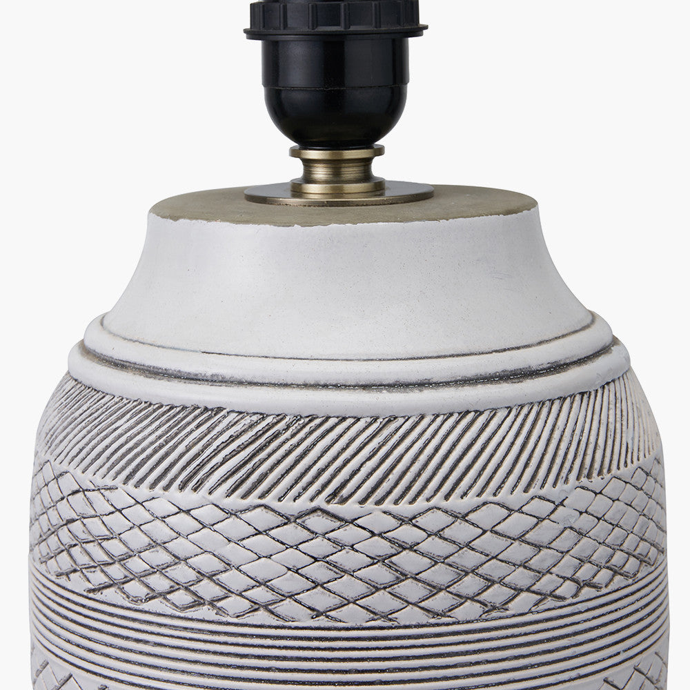 Kira White and Black Textured Stoneware Table Lamp Base with Edward 35cm Natural Linen Cylinder Lampshade