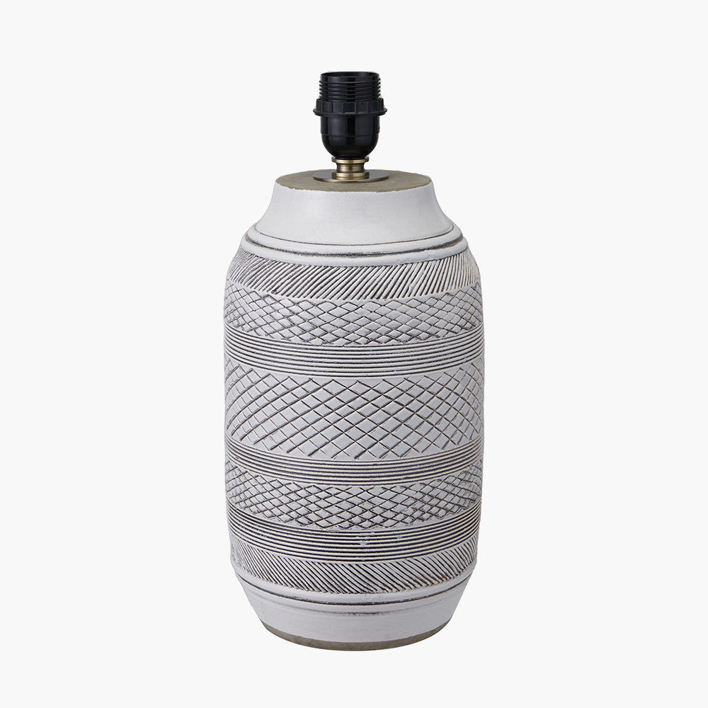 Kira White and Black Textured Stoneware Table Lamp Base with Edward 35cm Pistachio Green Linen Cylinder Lampshade