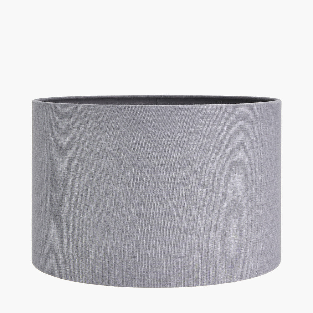 Kira White and Black Textured Stoneware Table Lamp Base with Lino 35cm Steel Grey Self Lined Linen Cylinder Lampshade