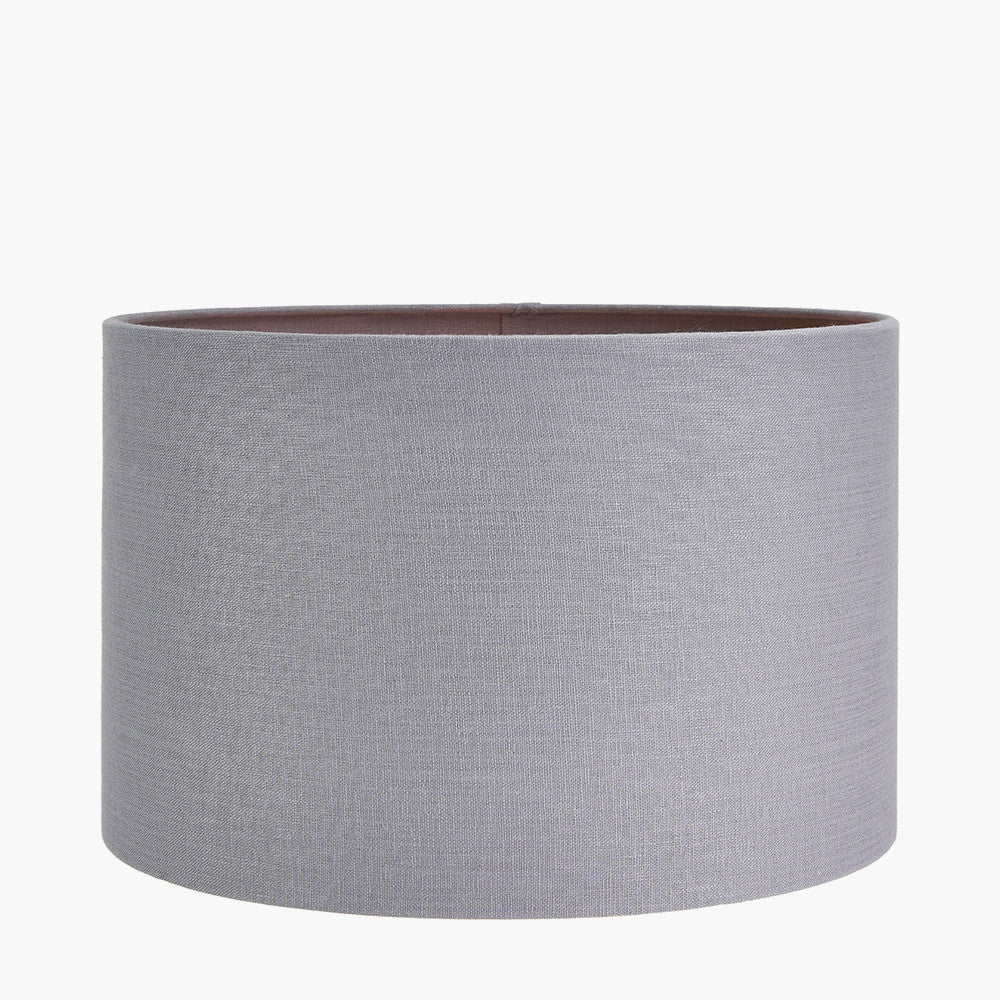 Kira White and Black Textured Stoneware Table Lamp Base with Lino 35cm Steel Grey Self Lined Linen Cylinder Lampshade
