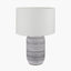 Kira White and Black Textured Stoneware Table Lamp Base with Lino 35cm White Self Lined Linen Cylinder Lampshade