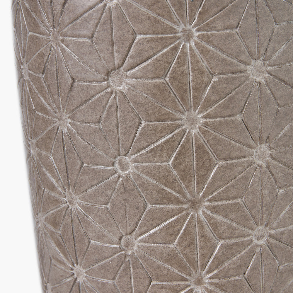 Sidra Grey Stoneware Etch Detail Table Lamp Base with Edward 35cm Natural Linen Cylinder Lampshade