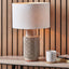 Sidra Grey Stoneware Etch Detail Table Lamp Base with Lino 35cm White Self Lined Linen Cylinder Lampshade