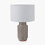 Sidra Grey Stoneware Etch Detail Table Lamp Base with Lino 35cm White Self Lined Linen Cylinder Lampshade