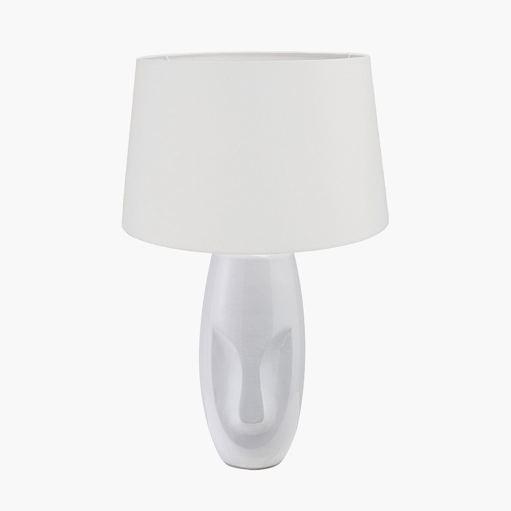 Visage White Face Design Small Stoneware Table Lamp Base with Winston 35cm White Handloom Tapered Lampshade