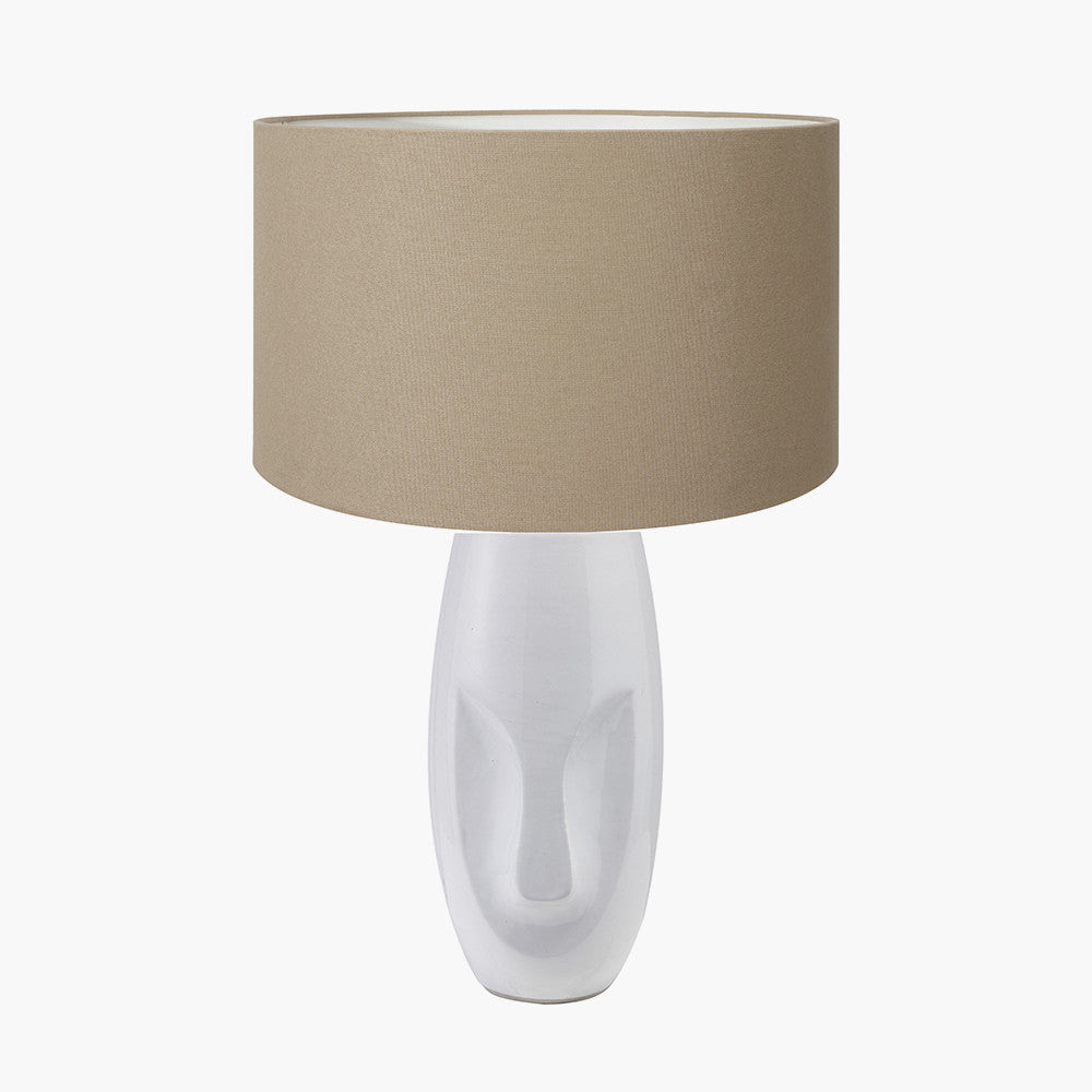 Visage White Face Design Small Stoneware Table Lamp Base with Henry 35cm Taupe Handloom Cylinder Lampshade