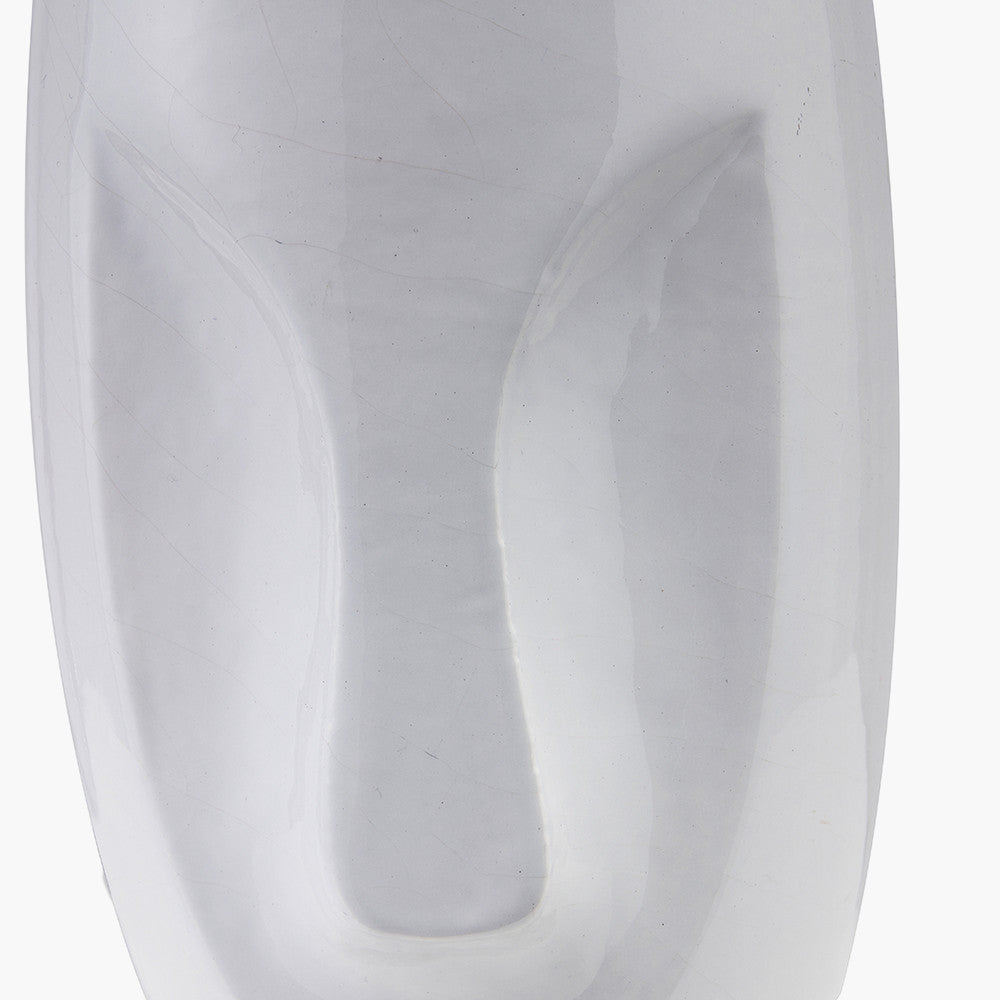 Visage White Face Design Small Stoneware Table Lamp Base with Henry 35cm Taupe Handloom Cylinder Lampshade