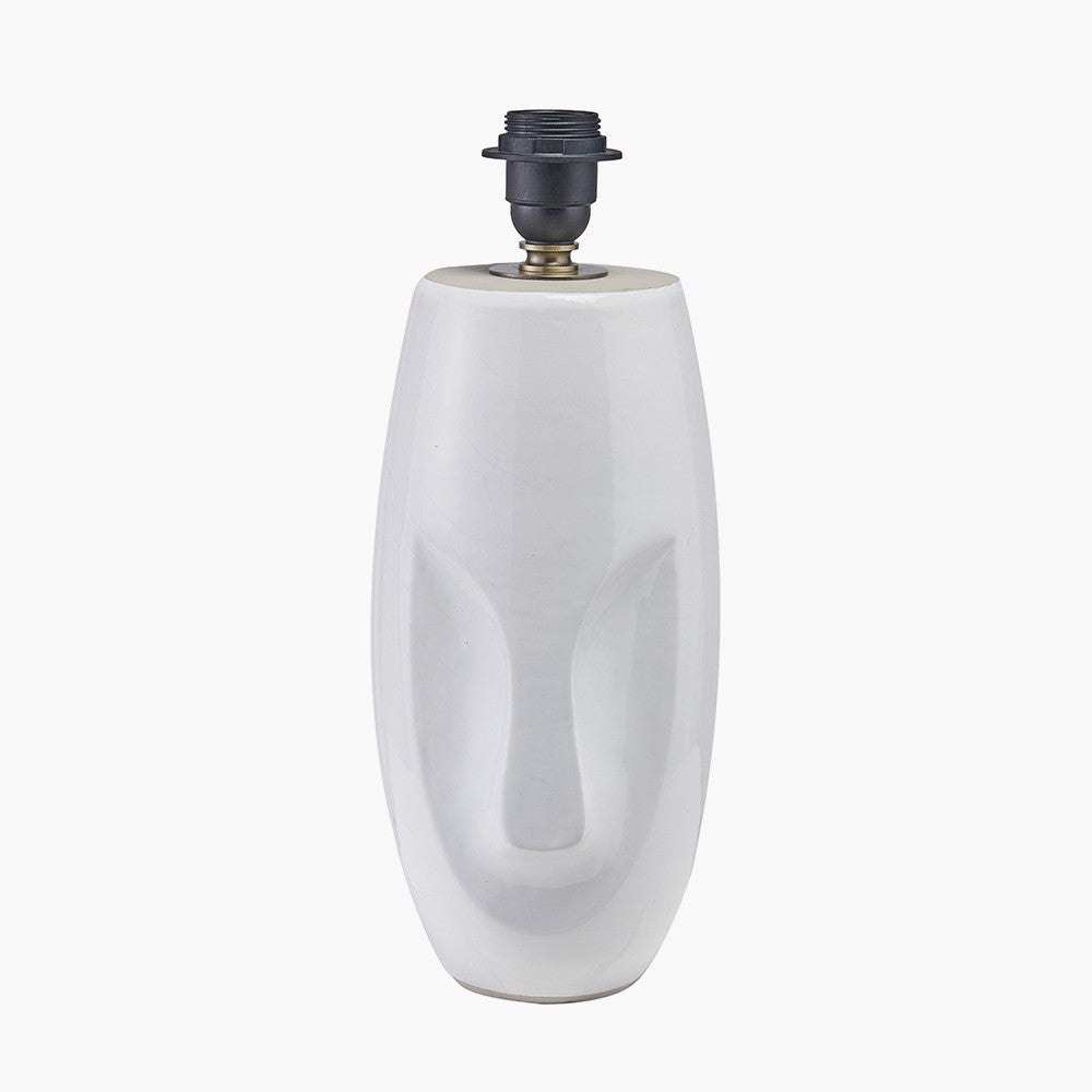 Visage White Face Design Small Stoneware Table Lamp Base with Henry 35cm Tobacco Handloom Cylinder Lampshade