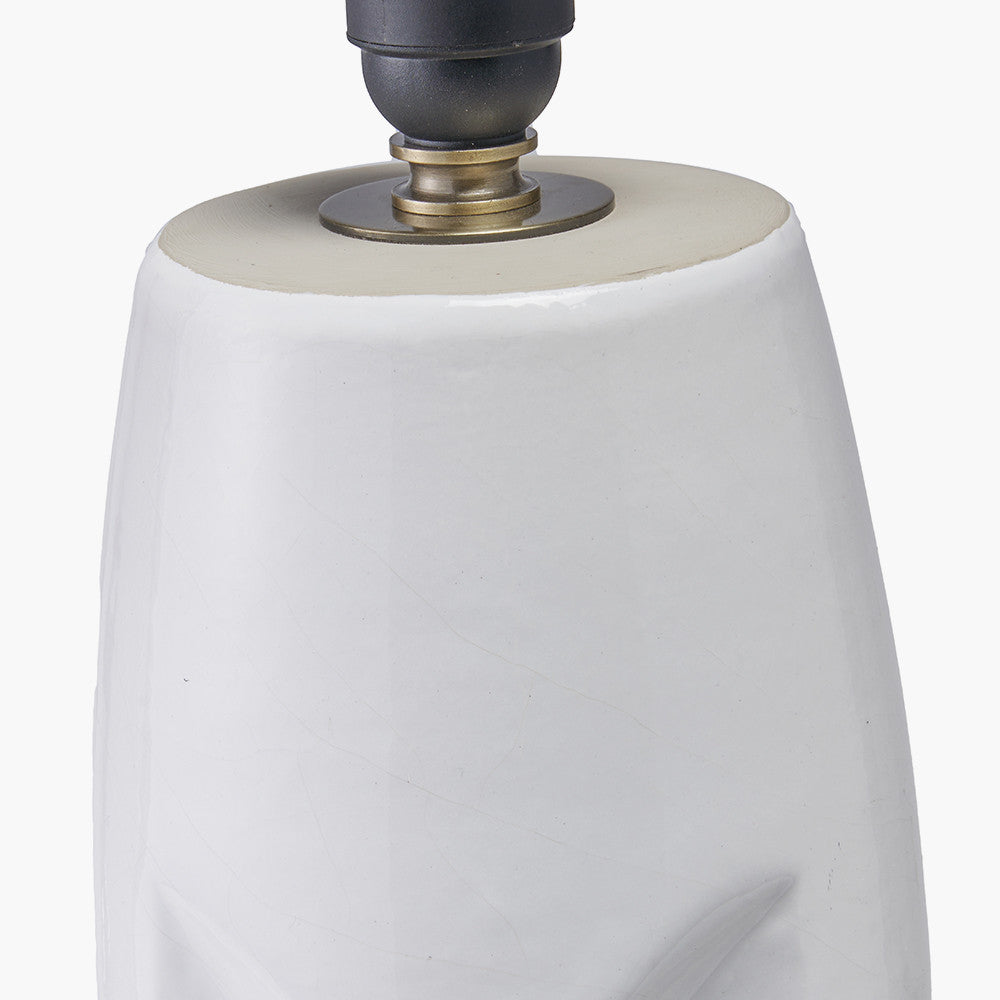 Visage White Face Design Small Stoneware Table Lamp Base with Henry 35cm Tobacco Handloom Cylinder Lampshade