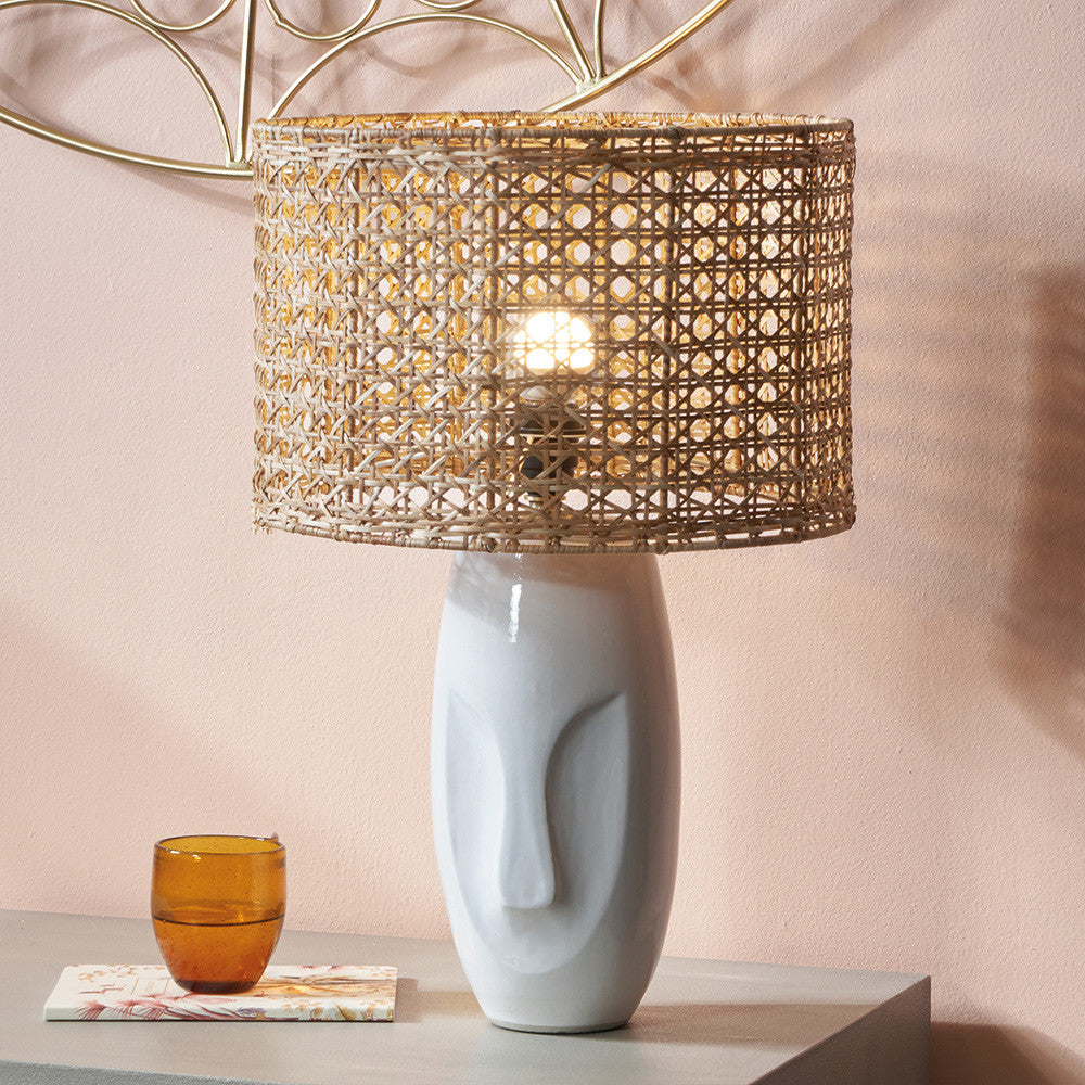 Visage White Face Design Small Stoneware Table Lamp