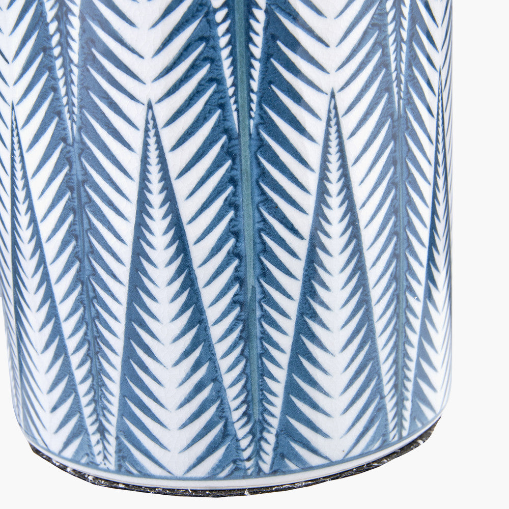 Samara Blue and White Aztec Pattern Ceramic Table Lamp Base with Winston 35cm White Handloom Tapered Lampshade