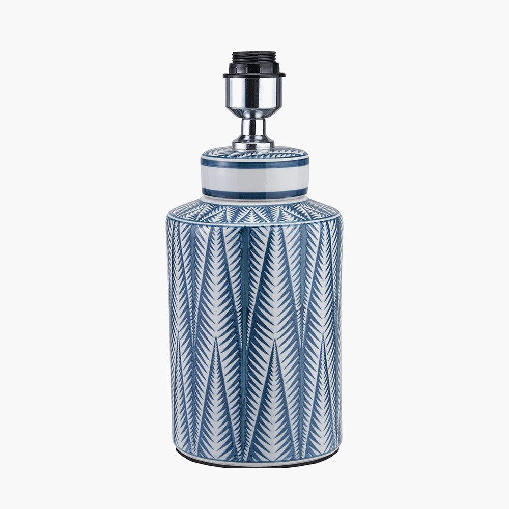 Samara Blue and White Aztec Pattern Ceramic Table Lamp Base with Henry 30cm White Handloom Cylinder Lampshade