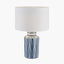 Samara Blue and White Aztec Pattern Ceramic Table Lamp Base with Lino 35cm White Self Lined Linen Cylinder Lampshade