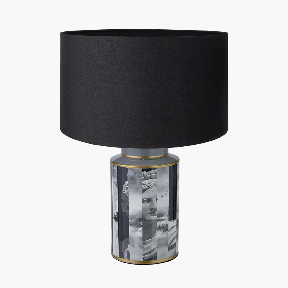 Fenella Black and White Photographic Design Table Lamp Base with Harry 35cm Black Cotton Mix Cylinder Lampshade