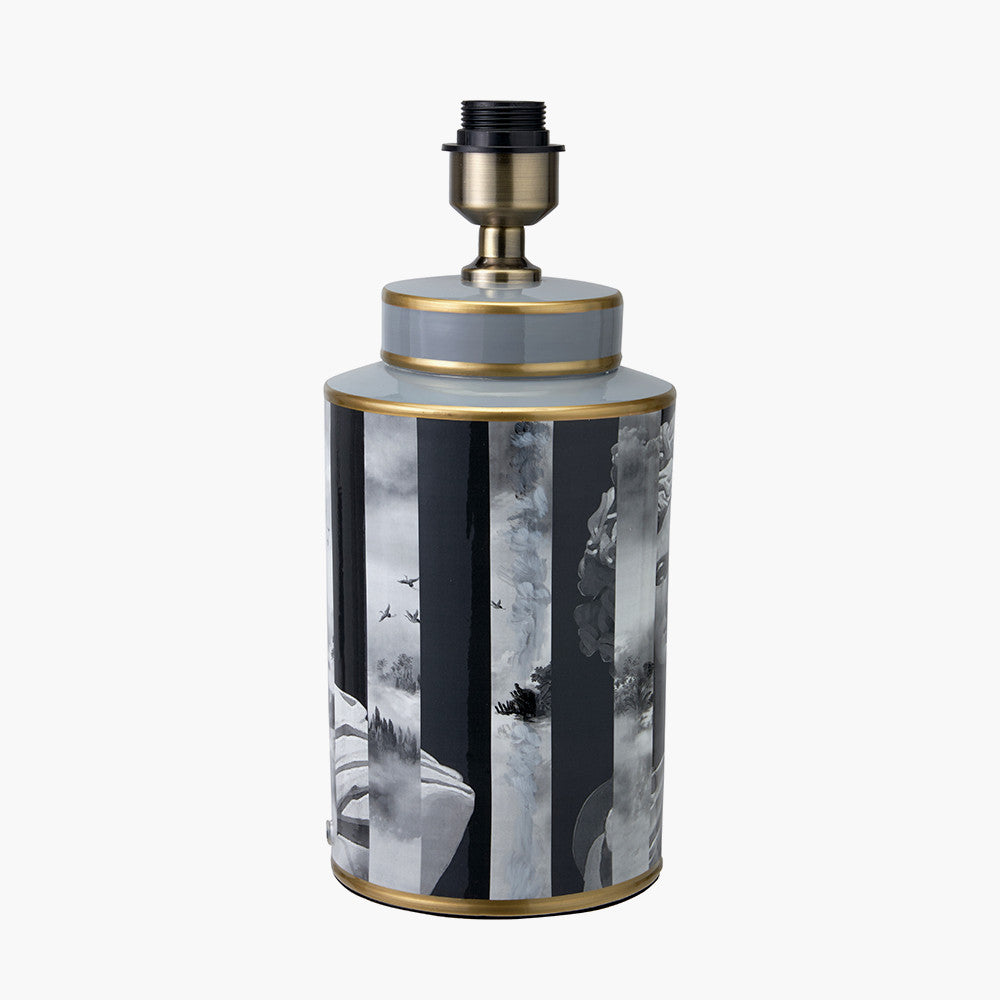 Fenella Black and White Photographic Design Table Lamp Base with Henry 35cm White Handloom Cylinder Lampshade